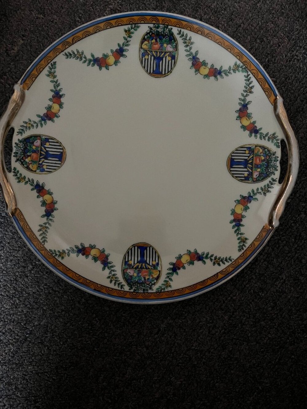 Vintage Noritake Red "M" Hand painted Decorative Handled Plate Japan
